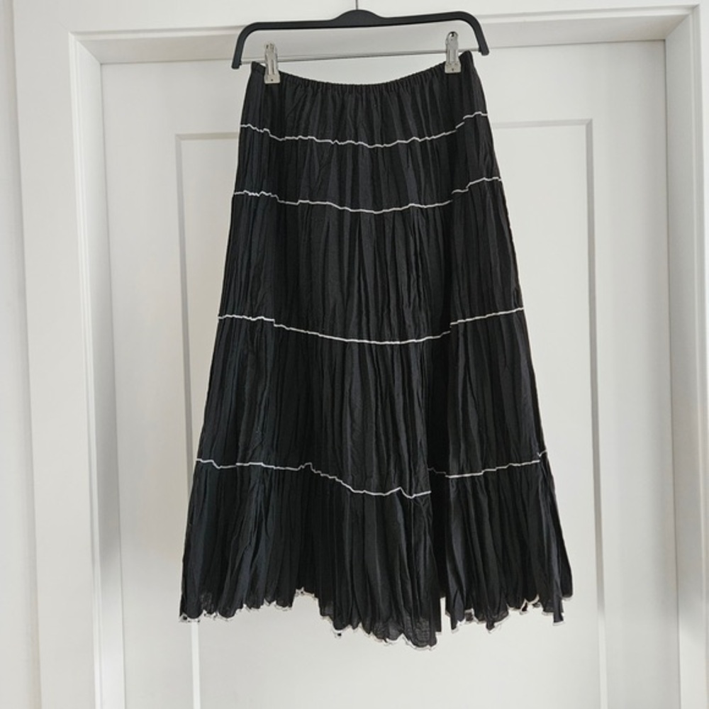 Sunny Leigh Black Tiered Midi Skirt with White Trim